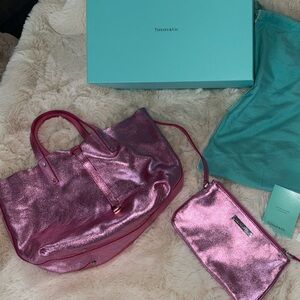 Tiffany and Co. Pink top handle reversible tote purse handbag
